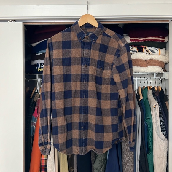 J Crew Flannel Shirt Men’s Medium Brown Blue - Picture 1 of 2